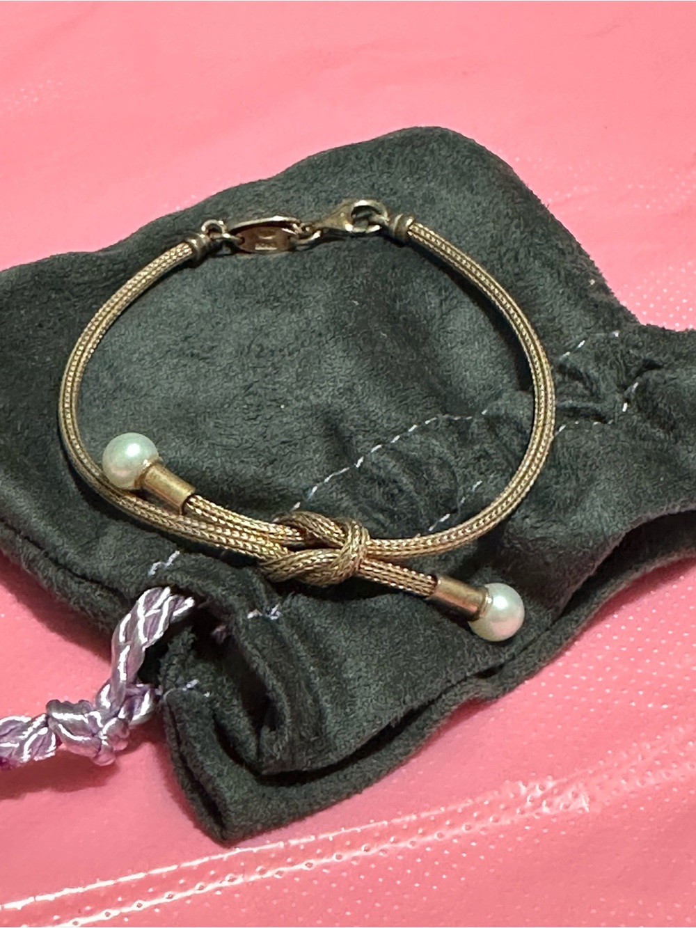 925 silver rose Gold plates Knot faux Pearl-End Bracelet - Women Jewelry